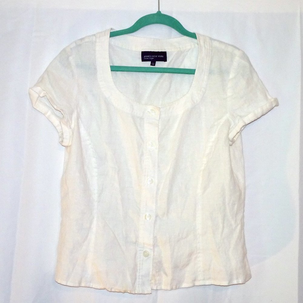 JONES NEW YORK White Linen Short Sleeve top